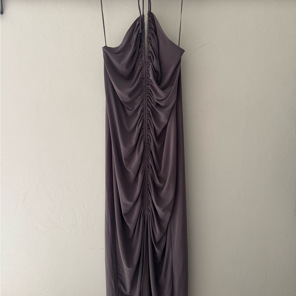Zara Brown Ruched Dress Sz L Women’s Maxi Bodycon Figure Shaping Elegant